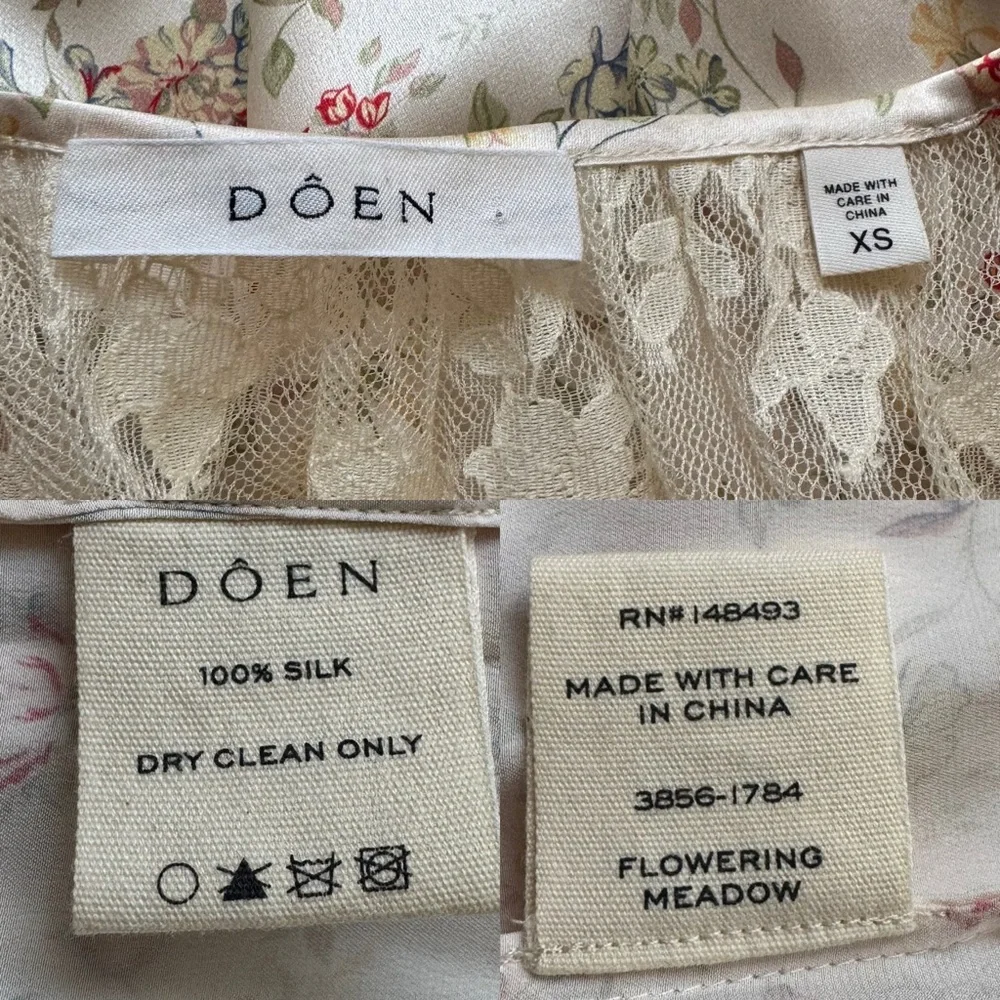 Doen Cream Floral Puff-Sleeve Blouse with Yellow Tie
